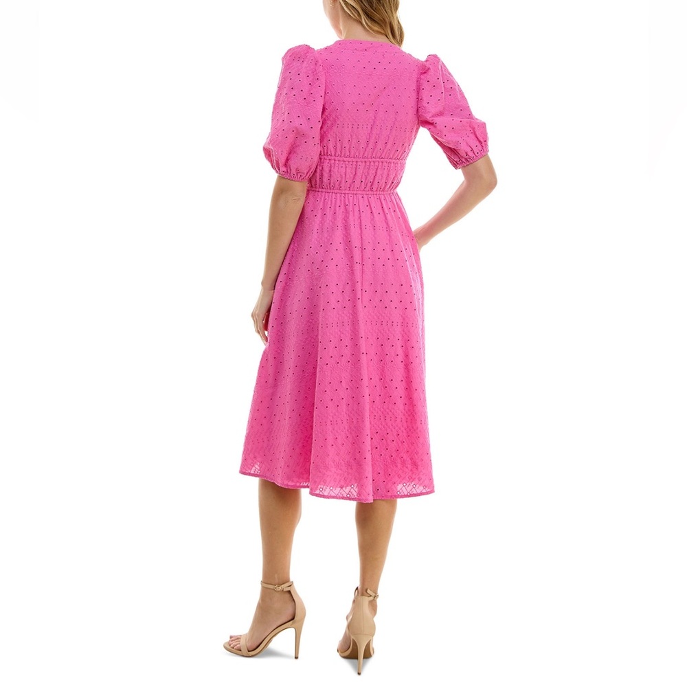 Bohemian Pink Eyelet Midi Summer Party Dress Vacation Resort Cottagecore - Picture 2 of 14